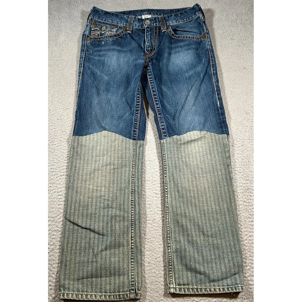 True Religion Jeans Men 34 (32x30) Custom Patchwork Straight Leg Billy Big T